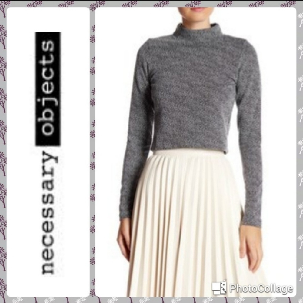 Necessary Objects Charcoal Mock Neck Cropped Sweater